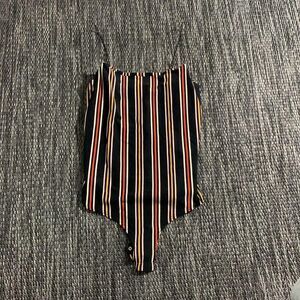 A'gaci Bodysuit Yellow Orange Black White Striped Size Medium